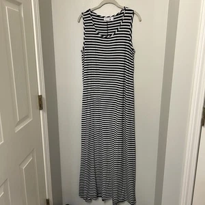 Chico's Zenergy Stretch black white Striped Maxi Sleeveless Dress Sz 2 (12) L - Picture 1 of 7