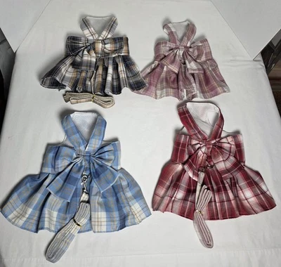 Lot Of 4 Cute Girl Dog Dresses Large For Small Dogs 6" Girth 3 Come With Leash - Image 1 of 4