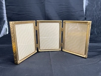 Triple MARCO CON BISAGRAS DOBLE METAL DORADO VINTAGE MCM DECORACIÓN RETRO Foto 1 de 4