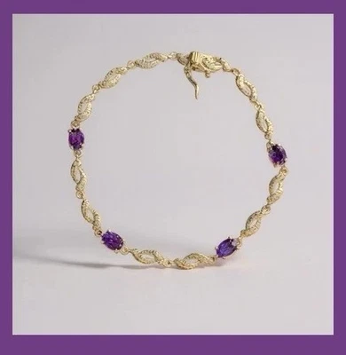 Pulsera de plata de ley 925 y amatista de joyería fina vintage Foto 1 de 4
