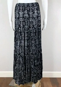 Double D Ranchwear Womens Silver & Black Rayon Pleated Maxi Skirt Size Small - Picture 1 of 9