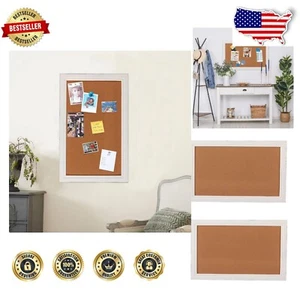 Versatile 28.7x18.1" Cork Bulletin Board - Decorative Wood Framed Photo Display - Picture 1 of 10
