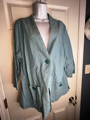 Chaqueta Blazer Clásica De Colección Norm Thompson Para Mujer Grande Azul Lino Algodón L Foto 1 de 4