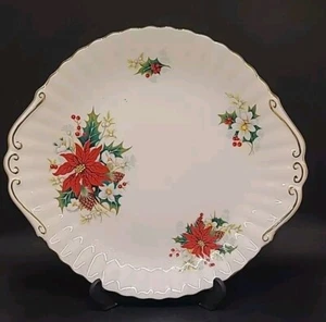Royal Albert England Poinsettia Handled Cake Plate Christmas 1976 B - Picture 1 of 4