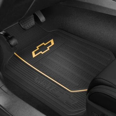 (2) Alfombrillas delanteras CHEVY BOWTIE LOGO ~ Forros de goma para todo tipo de clima de fábrica negros Foto 1 de 4