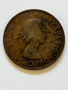 1960 Great Britain Half Penny 1/2p Queen Elizabeth II Bronze Coin KM#896 - Picture 1 of 2