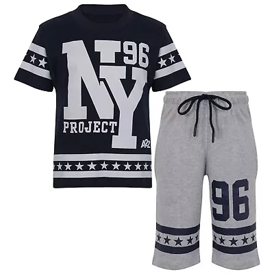 Bambini Ragazzi Ragazze T Shorts 100% Cotone Ny New York Top Corto Set 5-13 Anni - Immagine 1 di 2