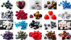 6MM 8MM 10MM 12MM 16MM 30MM HEART CZECH GLASS BEADS PENDANTS - VARIOUS COLOURS - Picture 1 of 40
