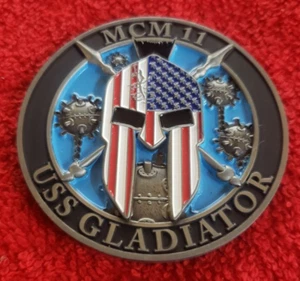 US NAVY USS GLADIATOR MCM 11 CHALLENGE COIN (USCG NAVY AIR FORCE CHP - Foto 1 di 2