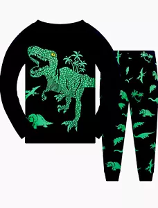 Boys Pyjamas Set Dinosaur Print Kids Pjs Pajama Long Sleeve Cotton Sleepewar - Picture 1 of 1