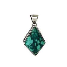 Turquoise Pendant Blue Green Gemstone Bali Sterling Silver Jewelry Diamond Shape