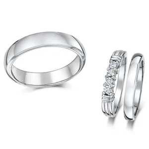 Cobalt Engagement Eternity Ring & 3&5mm His Hers Wedding Rings - Picture 1 of 4