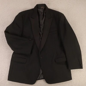VTG Hopsack Jacket XL Black Check 100% Wool Peak Lapel Blazer Tuxedo 46R - Picture 1 of 17