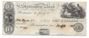 1845 Stonington Bank (Stonington, CT) Ten Dollar Note PARTIAL ISSUE D02629 - Picture 1 of 2