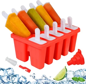 Silicone Popsicle Molds 10-Cavity Ice Pop Mold Kids BPA Free Ice Cream Molds - Picture 1 of 8