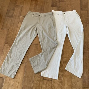 2 Adidas Golf Pants Men 32 x 32 Flat Front ClimaLite Polyester Quick Dry - Picture 1 of 10