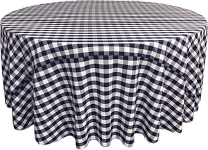 Tccheck120R-Navyk72 Polyester Gingham Checkered Tablecloth, White & Navy - 120 I - Picture 1 of 12