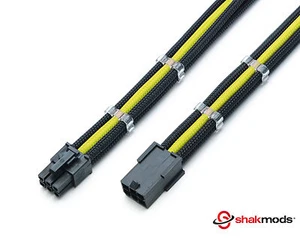 6 Pin Black Yellow 30cm PCIE GPU Extension Sleeved + 2 Free cable Combs Shakmods - Picture 1 of 1