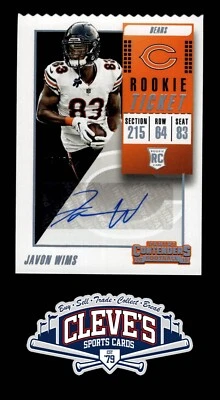 2018 PANINI CONTENDERS JAVON WIMS AUTO RC 3/83 TICKET STUB DIE CUT CHICAGO BEARS - Image 1 of 2
