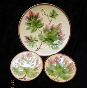 Antique Zell Baden Germany #176 Oak Leaf Majolica 11" Cake Plate + 6.5"  Plates - Picture 1 of 10