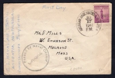 USA WW2 Military 1941 APO 801-A Base in Newfoundland, Naval Censored Cover - Image 1 of 2