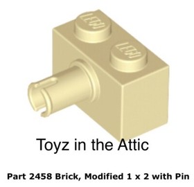 Lego 1x 2458 Tan Brick, Modified 1 x 2 with Pin