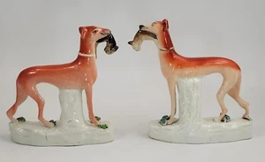 Seltenes Staffordshire Jagdhunde Paar mit Hasen um 1860 - Bild 1 von 14