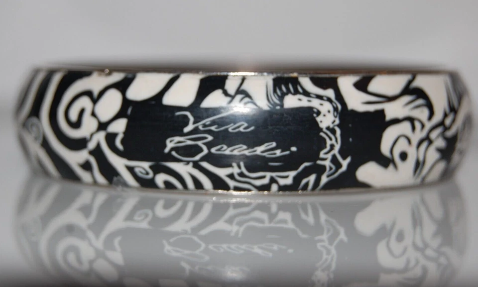 ЭЛЕГАНТНЫЙ VIVA БИСЕР АКРИЛОВЫЙ ЧЕРНЫЙ И БЕЛЫЙ ПЕЧАТЬ ЗАЯВЛЕНИЕ БРАСЛЕТ МАНЖЕТЫ БРАСЛЕТ - Изображение 1 из 4