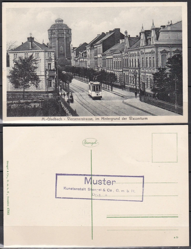 Specimen Postcard, Germany Gladbach Viersen Street, Tram - Image 1 of 1