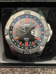 NUOVO Weil & Harburg 14084 Uomo GMT Leade 2 Argento Scuro con Polso Arancione e Gomma - Foto 1 di 3