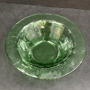 Vintage Green Crystal Glass Decorative Bowl Etched Pattern Fruit Decor Carnival - Picture 1 of 5