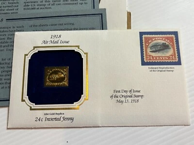 1918 Air Mail Issue 24c Inverted Jenny First Day Of Issue 22k Gold Stamp Replica - Image 1 of 4