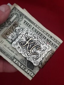 CUSTOMIZABLE MONEY CLIP, BRANDS, INITIALS, COMPANY LOGOS ETC. HAND ENGRAVED. - Picture 1 of 13