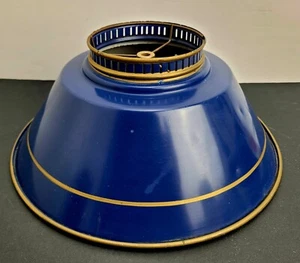 Mid Century Industrial Tin Shade Blue W/Gold Stripes  14'' - Picture 1 of 7