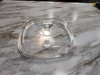 Pyrex Corning Ware A12C Domed Clear Glass Square Replacement Lid 10” Diameter - Image 1 of 4