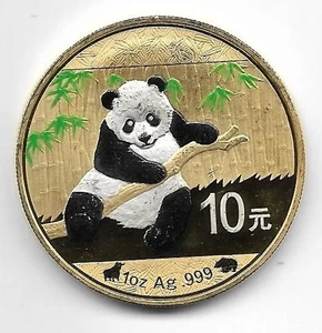 China 10 Yuan 2014 Panda , Coloriert , Vergoldet , 1 Oz Silber 999 Münze , F14/9 - Bild 1 von 2