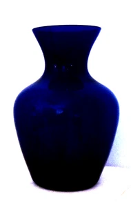 Glass Cobalt Blue Vase 6 1/2" Tall x 4" Widest Area x 2 3/4" Dia. Base & Top - Picture 1 of 4
