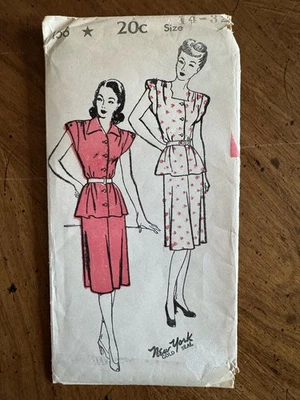 Vintage 1940s New York Sewing Pattern Women’s 2 PC DRESS Size 14 Bust 32” UNCUT - Image 1 of 4