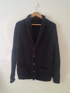 Chester Barrie Mens Navy Blue Cardigan Shawl Collar Medium Ribbed Wool Chunky - Picture 1 of 14