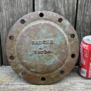 Salvage Cast Iron Plate BADGER 4” TURBO Blue Rust Patina 8.5” X 1/2”, 8lbs - Picture 1 of 8