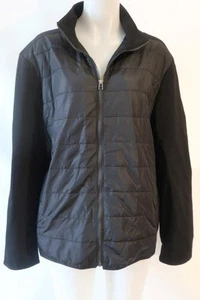 Mens Bugatchi Black Mixed Media Quilted Full Zip Hybrid Bomber Jacket L - Picture 1 of 7