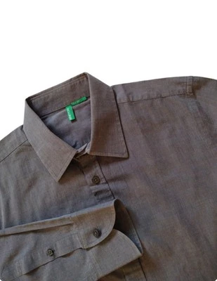 BENETTON рубашка на пуговицах мужчин L серый длинным рукавом 100% хлопок повседневный офис - Изображение 1 из 4