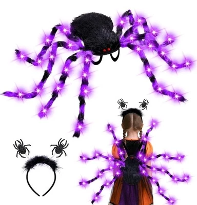 Fantasia de aranha iluminada roxa de Halloween para crianças e adultos, aranha de pelúcia LED... - Imagem 1 de 4