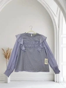Rockin C Women’s Metallic Ruffle Top Size XL Lavender Smocked Fall Chic NWT - Picture 1 of 21