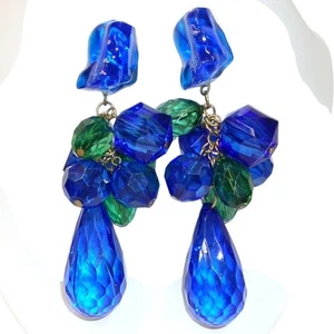 Pendientes colgantes gruesos de acrílico azul y verde vintage - Imagen 1 de 2