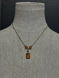 Sterling & Amber 16-Inch Necklace #4776 - Picture 1 of 6