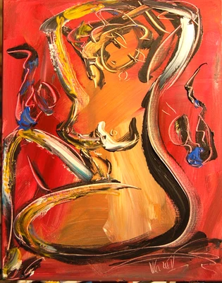 RED NUDE    █ MODERN CANVAS  original  painting ABSTRACT ART █NO RES██eVECVEV - Image 1 of 4