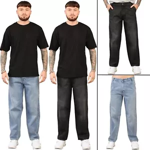 Mens Jeans Wide Leg Enzo Casual Cotton Regular Size Denim Distressed Pants - Foto 1 di 16