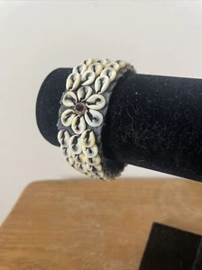 Artisan Handcrafted Cowrie Shell Cuff Bracelet Boho Beach Bohemian Hippie Flower - Picture 1 of 9