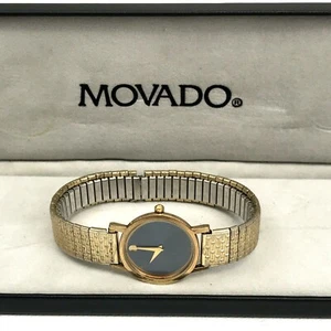 Reloj de pulsera vintage para mujer Movado Museum 87-25-832, esfera azul oscuro; Estuche de oro - Imagen 1 de 11